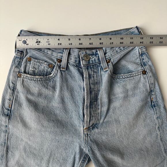 AGOLDE Riley High Rise Straight in Blue Button Fly Light Distress Jean 24 Waist - Picture 7 of 10